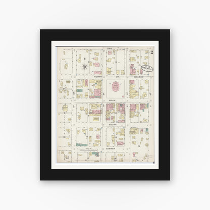 Old map wall art mockup — black gallery frame with white mat — Sanborn Fire Insurance Map from Greenville, Bond County, Illinois (1886), Sheet #0002
