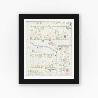 Old map wall art mockup — black gallery frame with white mat — Sanborn Fire Insurance Map from Staunton, Macoupin County, Illinois (1894), Sheet #0004
