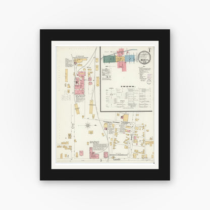 Old map wall art mockup — black gallery frame with white mat — Sanborn Fire Insurance Map from Muncy, Lycoming County, Pennsylvania (1901) - Complete Map Set