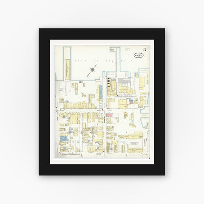 Old map wall art mockup — black gallery frame with white mat — Sanborn Fire Insurance Map from Key West, Monroe County, Florida (1912), Sheet #0003