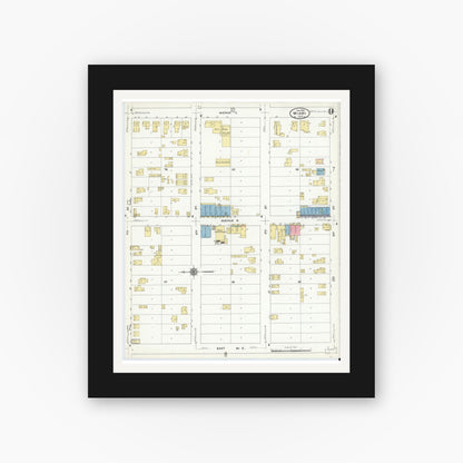 Old map wall art mockup — black gallery frame with white mat — Sanborn Fire Insurance Map from Miami, Dade County, Florida (1910), Sheet #0009