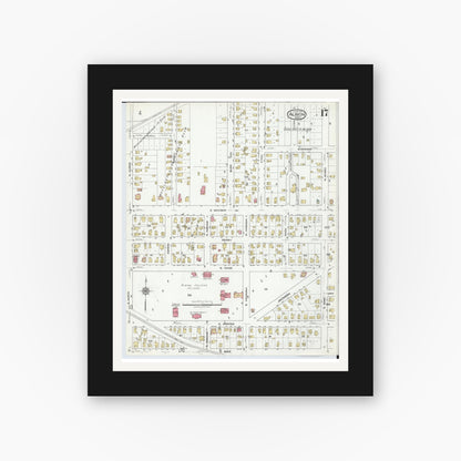 Old map wall art mockup — black gallery frame with white mat — Sanborn Fire Insurance Map from Albion, Calhoun County, Michigan (1918), Sheet #0017