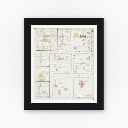 Old map wall art mockup — black gallery frame with white mat — Sanborn Fire Insurance Map from Alexandria, Douglas County, Minnesota (1892), Sheet #0004
