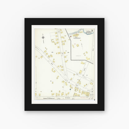 Old map wall art mockup — black gallery frame with white mat — Sanborn Fire Insurance Map from Gardner, Worcester County, Massachusetts (1909), Sheet #0003