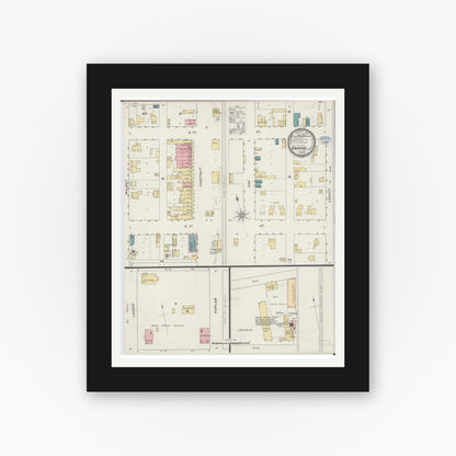 Old map wall art mockup — black gallery frame with white mat — Sanborn Fire Insurance Map from Onarga, Iroquois County, Illinois (1894), Sheet #0001