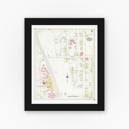 Old map wall art mockup — black gallery frame with white mat — Sanborn Fire Insurance Map from Toronto, Jefferson County, Ohio (1911), Sheet #0002