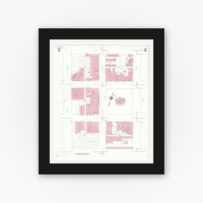 Old map wall art mockup — black gallery frame with white mat — Sanborn Fire Insurance Map from Lamesa, Dawson County, Texas (1939), Sheet #0002