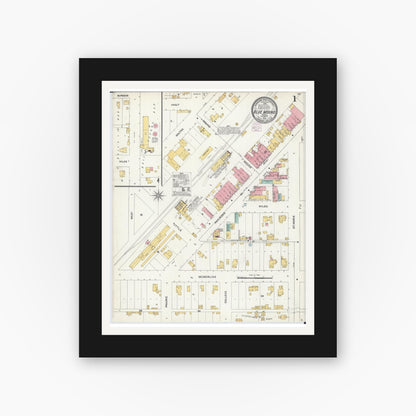 Old map wall art mockup — black gallery frame with white mat — Sanborn Fire Insurance Map from Blue Mound, Macon County, Illinois (1905) - Complete Map Set