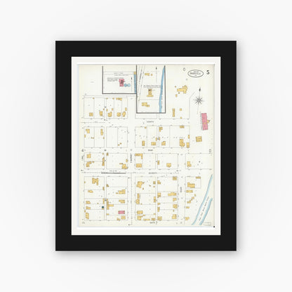 Old map wall art mockup — black gallery frame with white mat — Sanborn Fire Insurance Map from Brookville, Franklin County, Indiana (1906), Sheet #0005