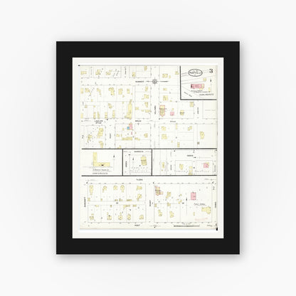 Old map wall art mockup — black gallery frame with white mat — Sanborn Fire Insurance Map from Postville, Allamakee County, Iowa (1913), Sheet #0003