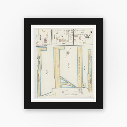 Old map wall art mockup — black gallery frame with white mat — Sanborn Fire Insurance Map from Dunkirk, Chautauqua County, New York (1888) - Complete Map Set