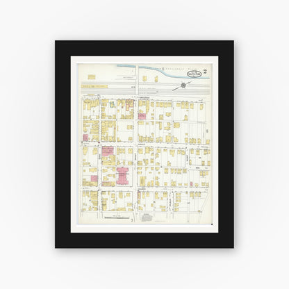 Old map wall art mockup — black gallery frame with white mat — Sanborn Fire Insurance Map from South Fork, Cambria County, Pennsylvania (1916), Sheet #0002