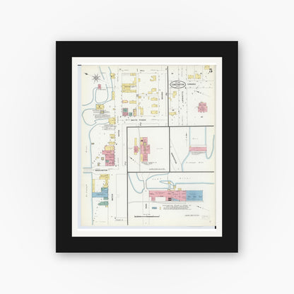 Old map wall art mockup — black gallery frame with white mat — Sanborn Fire Insurance Map from Constantine, Saint Joseph County, Michigan (1909), Sheet #0005