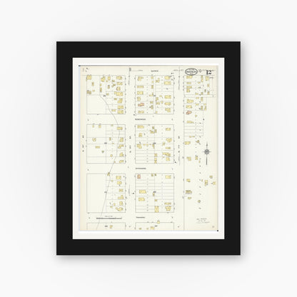 Old map wall art mockup — black gallery frame with white mat — Sanborn Fire Insurance Map from Brainerd, Crow Wing County, Minnesota (1913), Sheet #0012