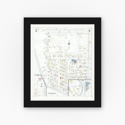 Old map wall art mockup — black gallery frame with white mat — Sanborn Fire Insurance Map from Jordan, Scott County, Minnesota (1947), Sheet #0004