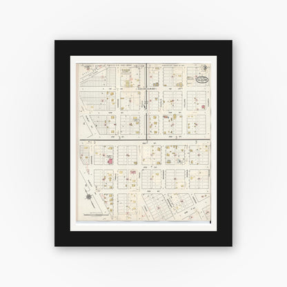Old map wall art mockup — black gallery frame with white mat — Sanborn Fire Insurance Map from Claude, Armstrong County, Texas (1932), Sheet #0003