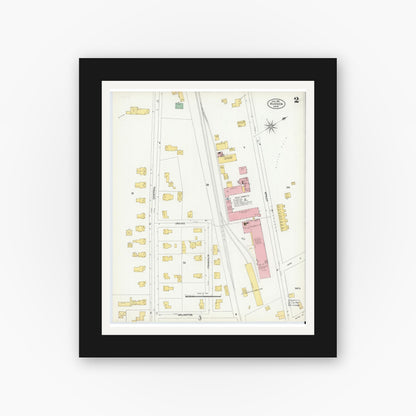 Old map wall art mockup — black gallery frame with white mat — Sanborn Fire Insurance Map from Hudson, Middlesex County, Massachusetts (1903), Sheet #0002