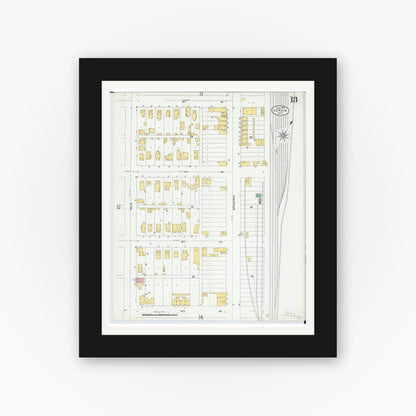 Old map wall art mockup — black gallery frame with white mat — Sanborn Fire Insurance Map from Lorain, Lorain County, Ohio (1905), Sheet #0013