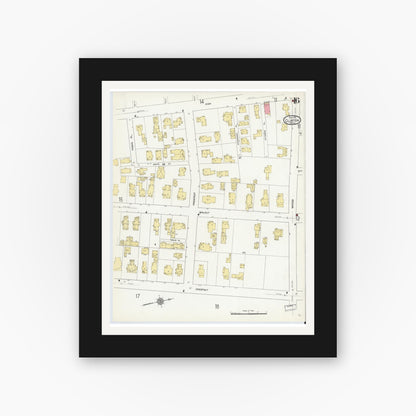 Old map wall art mockup — black gallery frame with white mat — Sanborn Fire Insurance Map from Clinton, Worcester County, Massachusetts (1911), Sheet #0016