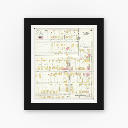 Old map wall art mockup — black gallery frame with white mat — Sanborn Fire Insurance Map from Salem, Columbiana County, Ohio (1903), Sheet #0004