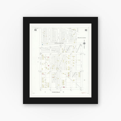 Old map wall art mockup — black gallery frame with white mat — Sanborn Fire Insurance Map from Glen Ellyn, Du Page County, Illinois (1940), Sheet #0012