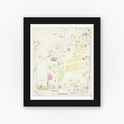 Old map wall art mockup — black gallery frame with white mat — Sanborn Fire Insurance Map from Arlington, Middlesex County, Massachusetts (1897), Sheet #0006