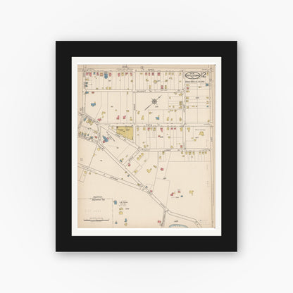 Old map wall art mockup — black gallery frame with white mat — Sanborn Fire Insurance Map from Doylestown, Bucks County, Pennsylvania (1922), Sheet #0012