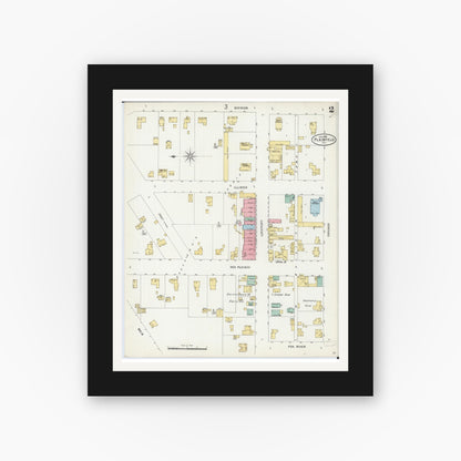 Old map wall art mockup — black gallery frame with white mat — Sanborn Fire Insurance Map from Plainfield, Will County, Illinois (1898), Sheet #0002