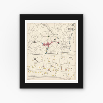 Old map wall art mockup — black gallery frame with white mat — Sanborn Fire Insurance Map from Gastonia, Gaston County, North Carolina (1922), Sheet #0029