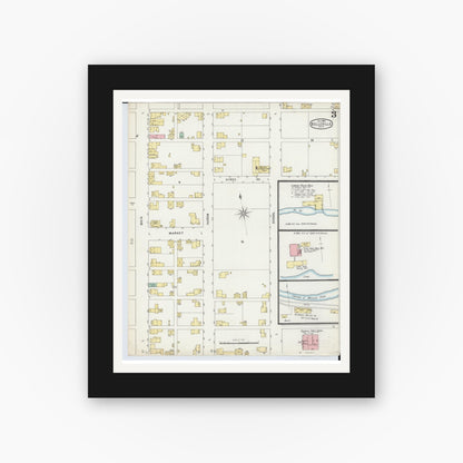 Old map wall art mockup — black gallery frame with white mat — Sanborn Fire Insurance Map from Bellville, Richland County, Ohio (1895), Sheet #0003