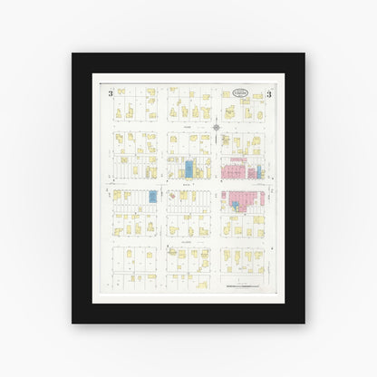 Old map wall art mockup — black gallery frame with white mat — Sanborn Fire Insurance Map from Edmore, Montcalm County, Michigan (1929), Sheet #0003