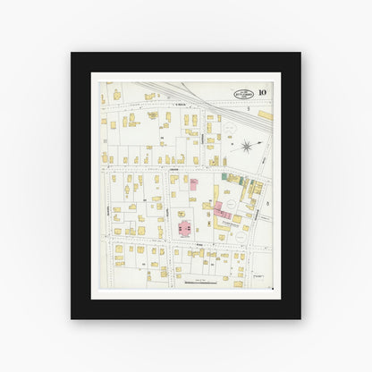 Old map wall art mockup — black gallery frame with white mat — Sanborn Fire Insurance Map from Attleboro, Bristol County, Massachusetts (1905), Sheet #0010
