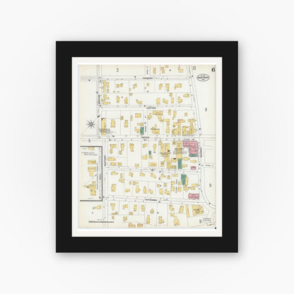 Old map wall art mockup — black gallery frame with white mat — Sanborn Fire Insurance Map from Marlborough, Middlesex County, Massachusetts (1901), Sheet #0006
