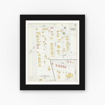 Old map wall art mockup — black gallery frame with white mat — Sanborn Fire Insurance Map from Sewickley, Allegheny County, Pennsylvania (1900), Sheet #0007