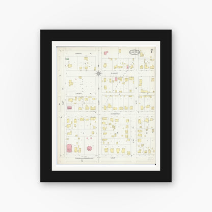 Old map wall art mockup — black gallery frame with white mat — Sanborn Fire Insurance Map from Canton, Fulton County, Illinois (1896), Sheet #0007