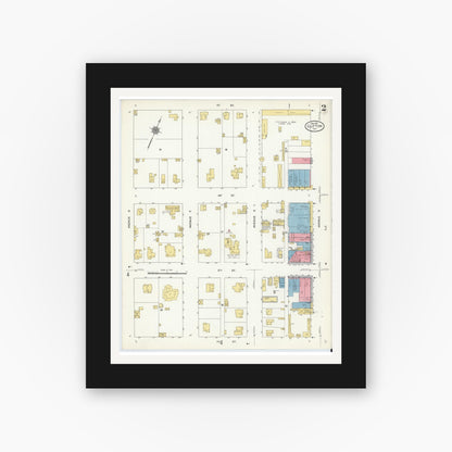 Old map wall art mockup — black gallery frame with white mat — Sanborn Fire Insurance Map from Clifton, Bosque County, Texas (1911), Sheet #0002