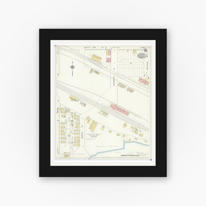 Old map wall art mockup — black gallery frame with white mat — Sanborn Fire Insurance Map from Bemidji, Beltrami County, Minnesota (1916), Sheet #0008