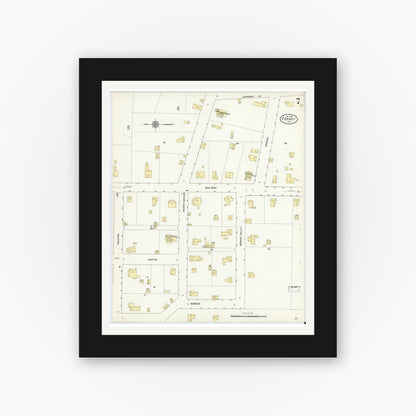 Old map wall art mockup — black gallery frame with white mat — Sanborn Fire Insurance Map from Forney, Kaufman County, Texas (1912), Sheet #0007