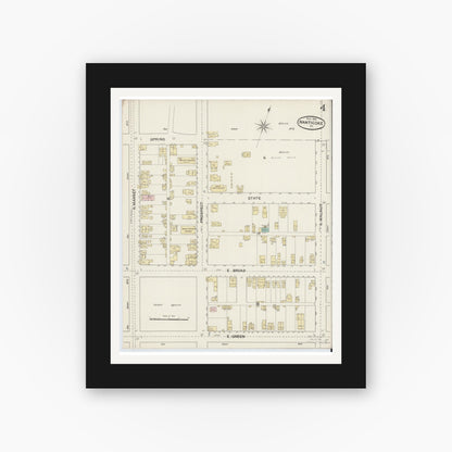 Old map wall art mockup — black gallery frame with white mat — Sanborn Fire Insurance Map from Nanticoke, Luzerne County, Pennsylvania (1888), Sheet #0004