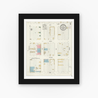 Old map wall art mockup — black gallery frame with white mat — Sanborn Fire Insurance Map from Childress, Childress County, Texas (1902), Sheet #0001