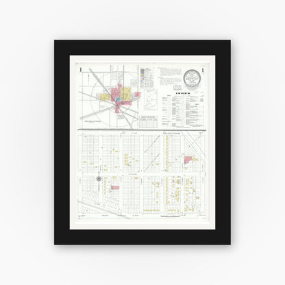 Old map wall art mockup — black gallery frame with white mat — Sanborn Fire Insurance Map from Griffith, Lake County, Indiana (1943), Sheet #0001