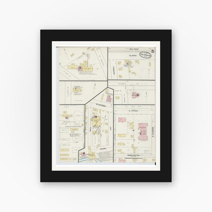 Old map wall art mockup — black gallery frame with white mat — Sanborn Fire Insurance Map from Coldwater, Branch County, Michigan (1891), Sheet #0005