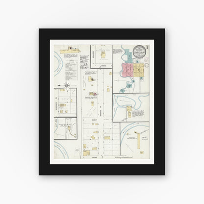Old map wall art mockup — black gallery frame with white mat — Sanborn Fire Insurance Map from Grantsburg, Burnett County, Wisconsin (1902) - Complete Map Set