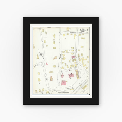 Old map wall art mockup — black gallery frame with white mat — Sanborn Fire Insurance Map from Belmont, Middlesex County, Massachusetts (1910), Sheet #0006