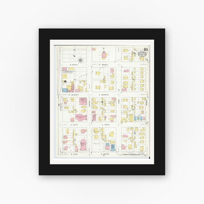 Old map wall art mockup — black gallery frame with white mat — Sanborn Fire Insurance Map from Ironton, Lawrence County, Ohio (1909), Sheet #0010