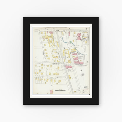 Old map wall art mockup — black gallery frame with white mat — Sanborn Fire Insurance Map from Nyack, Rockland County, New York. (1896), Sheet #0008