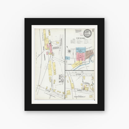 Old map wall art mockup — black gallery frame with white mat — Sanborn Fire Insurance Map from Tunkhannock, Wyoming County, Pennsylvania (1892), Sheet #0001