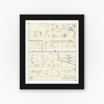 Old map wall art mockup — black gallery frame with white mat — Sanborn Fire Insurance Map from Etna, Luking County, Ohio (1905), Sheet #0002