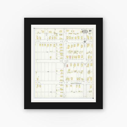 Old map wall art mockup — black gallery frame with white mat — Sanborn Fire Insurance Map from Marysville, Union County, Ohio (1916), Sheet #0010