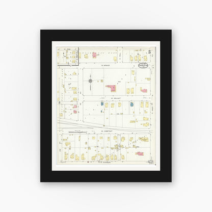 Old map wall art mockup — black gallery frame with white mat — Sanborn Fire Insurance Map from Princeton, Gibson County, Indiana (1914), Sheet #0005